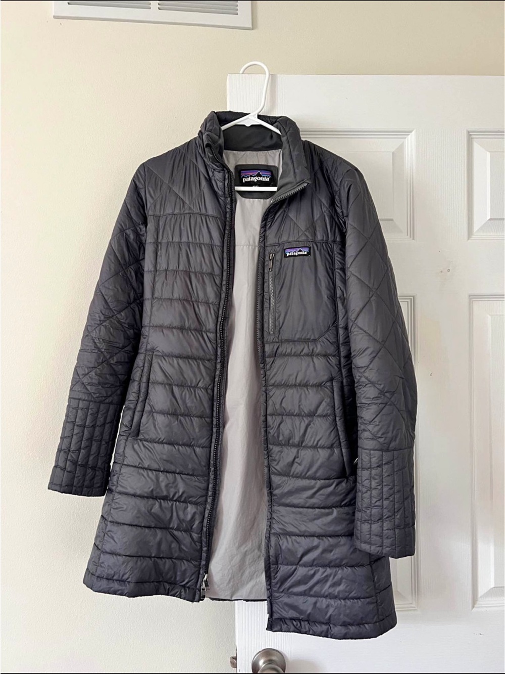 Patagonia Women's Quilted Long Puffer Coat in Dark Gray